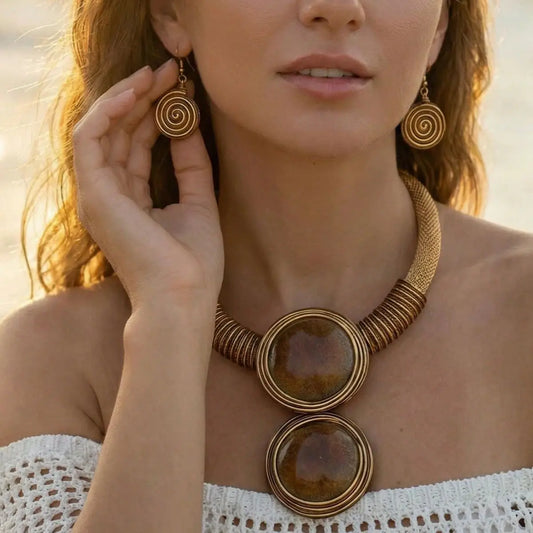 Bold Resin Wire-Woven Statement Necklace Set
