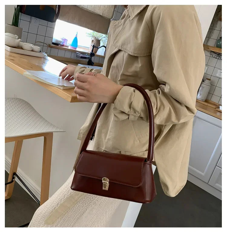 Minimalist Leather Baguette Shoulder Bag