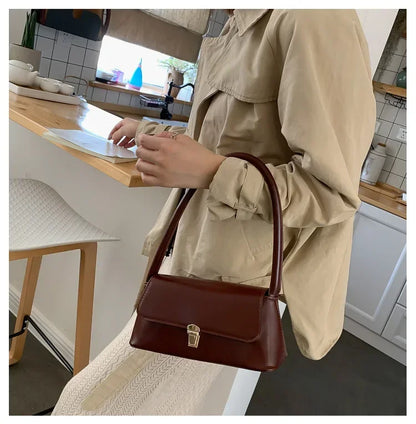 Minimalist Leather Baguette Shoulder Bag