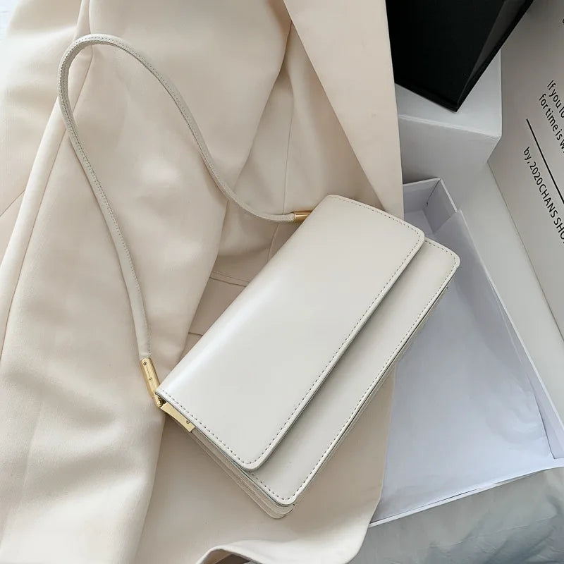 Minimalist Leather Baguette Shoulder Bag