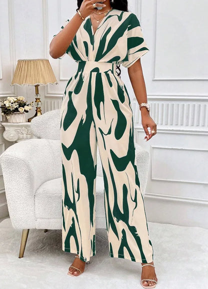 Elegant Printed Batwing Sleeve Jumpsuit