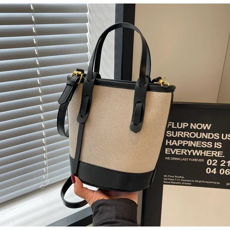 Two-Tone Canvas Bucket Bag