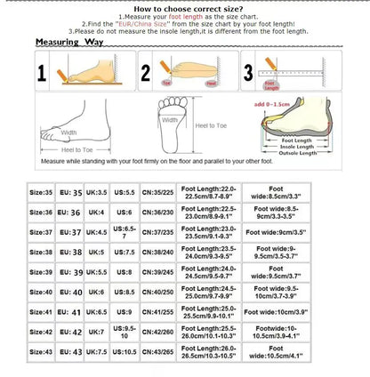Instructions on how to choose the correct shoe size with a chart and measuring guide.