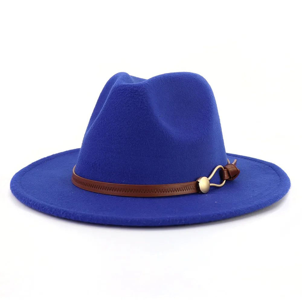 Belt Buckle Wide Brim Fedora Hat