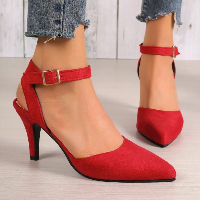 Elegant Pointed Toe Ankle Strap Heels