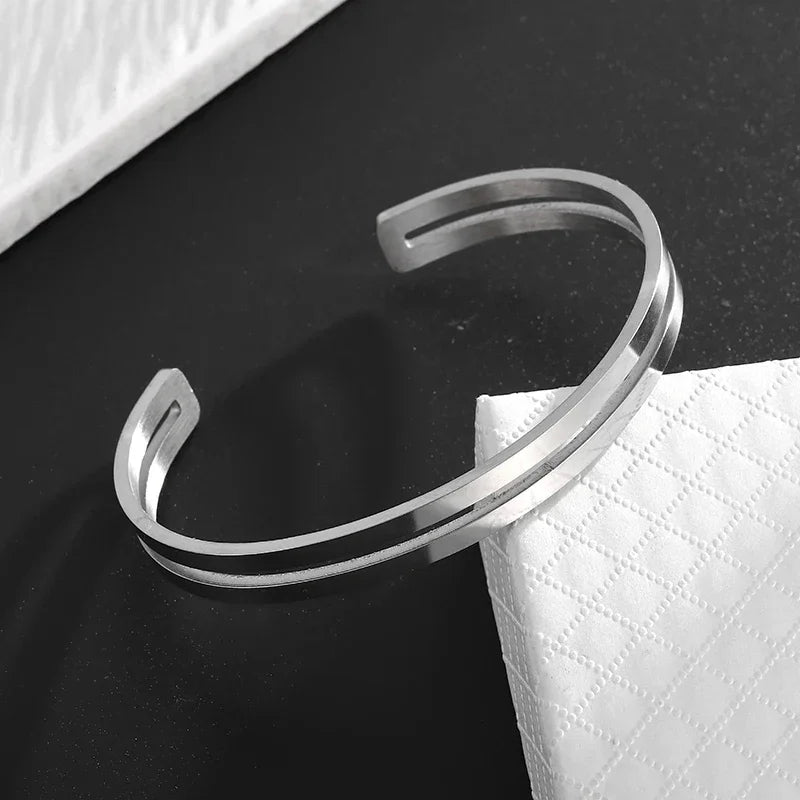 Polished Steel Open Cuff Bangle