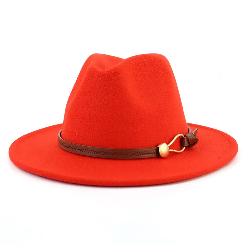 Belt Buckle Wide Brim Fedora Hat