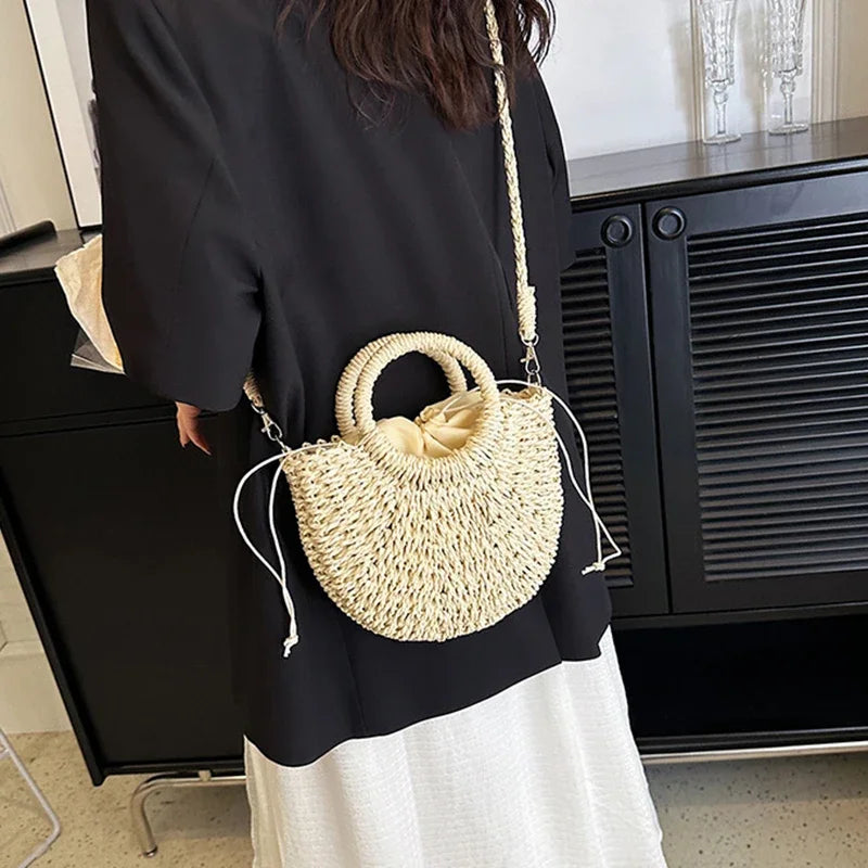 Trendy Handwoven Straw Half-Moon Bag