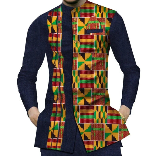 Casual 100% Cotton Mens African  Print Shirt