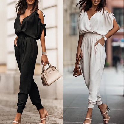 Chic Short Sleeve Open-Back Jumpsuit