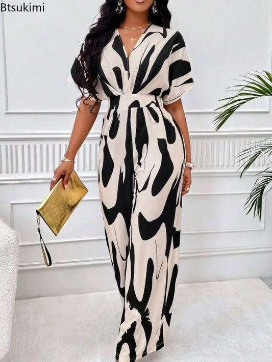 Elegant Printed Batwing Sleeve Jumpsuit