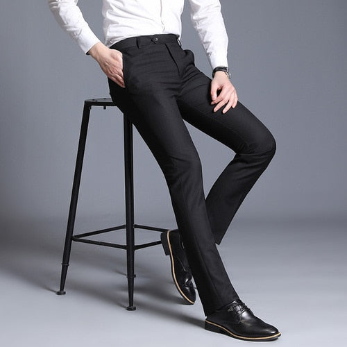 Black slim fit pants for men tailored as formal dress pants