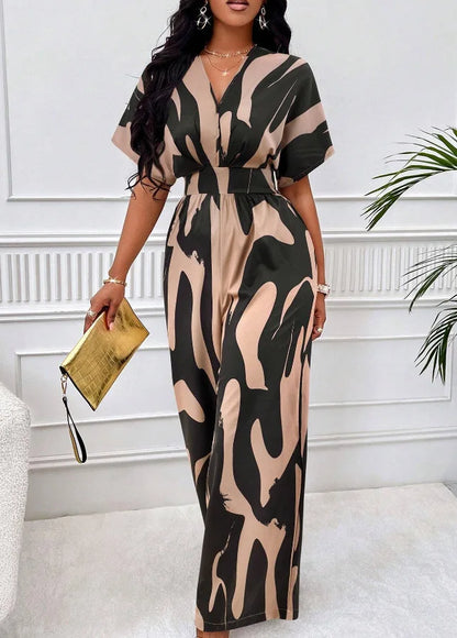 Elegant Printed Batwing Sleeve Jumpsuit