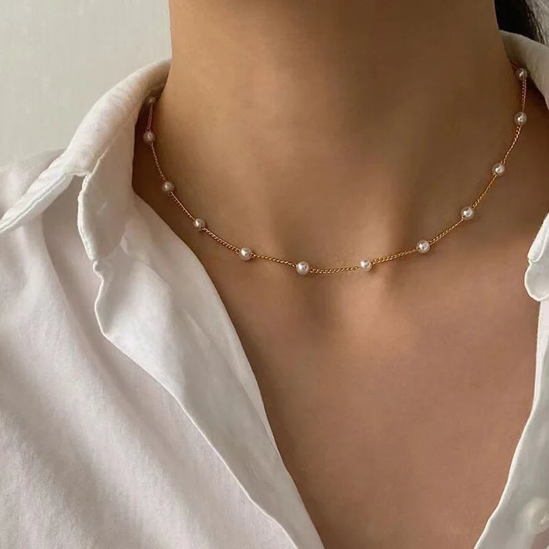 Elegant Beaded Pearl Necklace Women