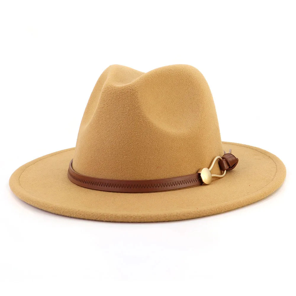 Belt Buckle Wide Brim Fedora Hat