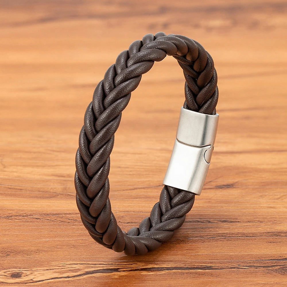 Braided Leather Cuff Bracelet for Men