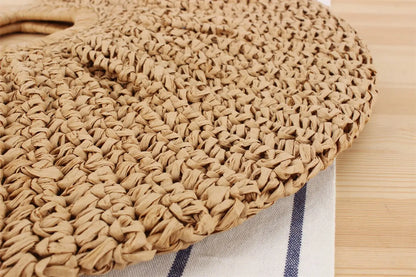 Handmade Half Moon Straw Tote Bag