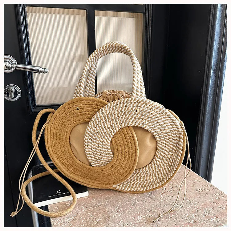 Aura Woven Straw Shoulder Handbag