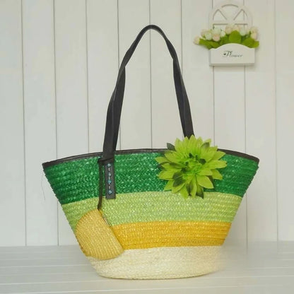 Sun-Drenched Striped Handwoven Straw Tote
