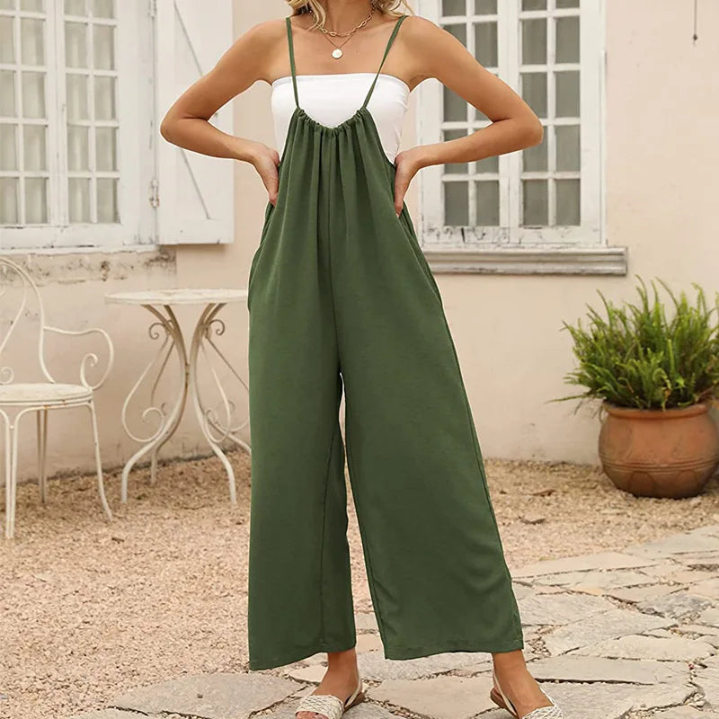 Elegant High Waist Suspender Jumpsuit