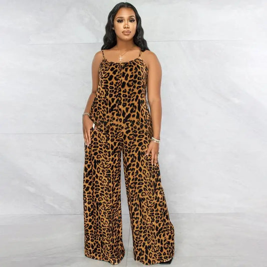 Leopard Print Spaghetti Strap Jumpsuit