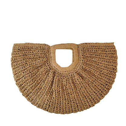 Handmade Half Moon Straw Tote Bag