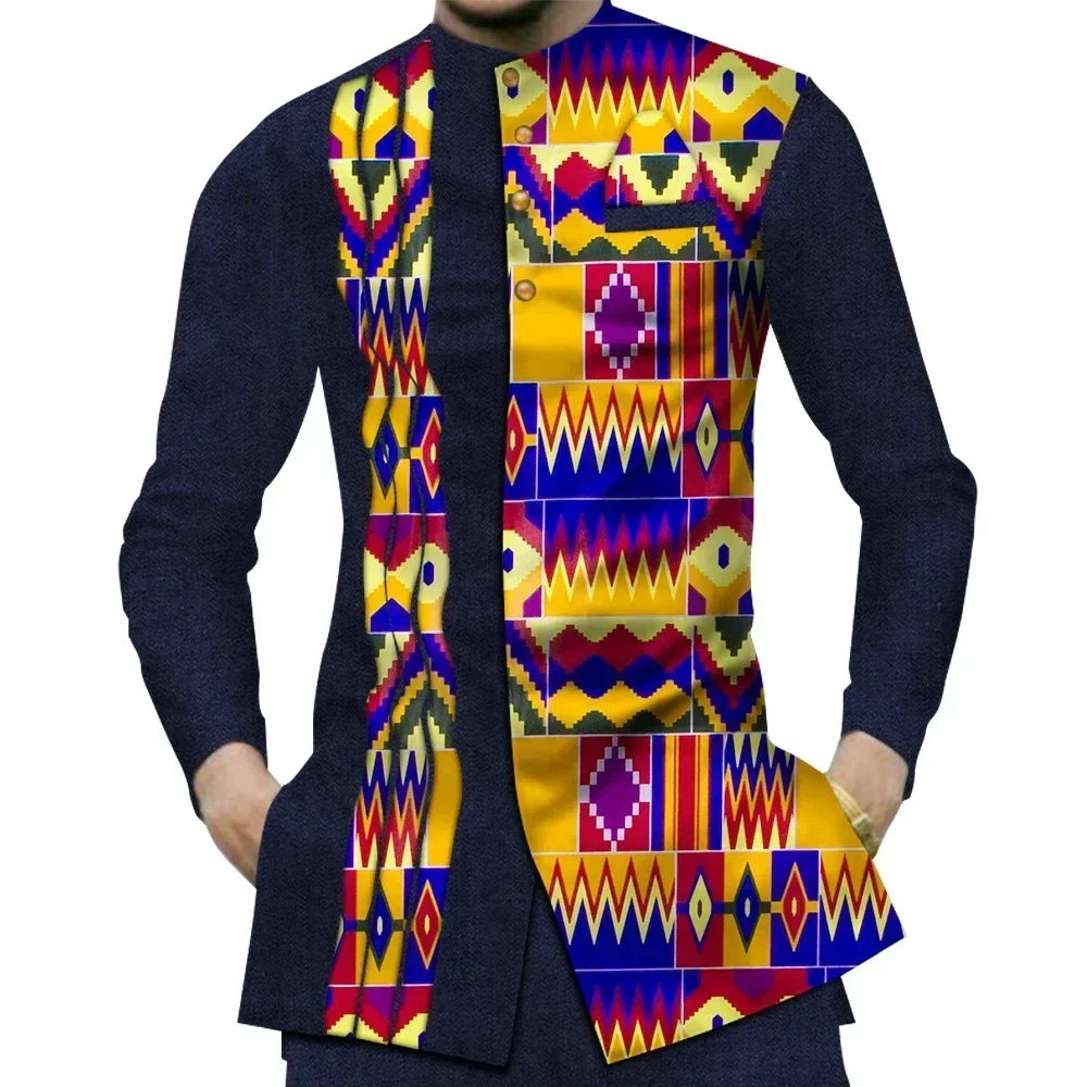 Casual 100% Cotton Mens African  Print Shirt
