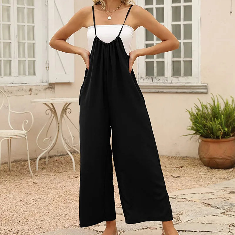 Elegant High Waist Suspender Jumpsuit