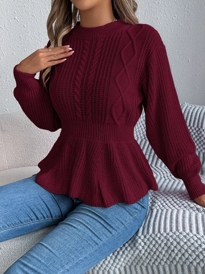 Chic Peplum Cable Knit Pullover Sweater