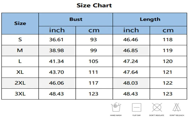 Size chart for clothing with measurements in inches and centimeters.