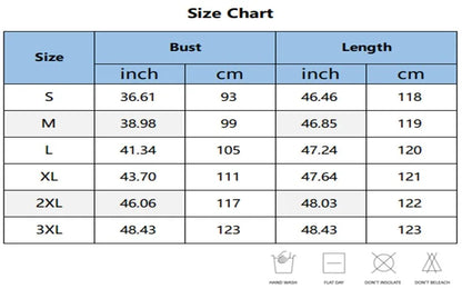 Size chart for clothing with measurements in inches and centimeters.
