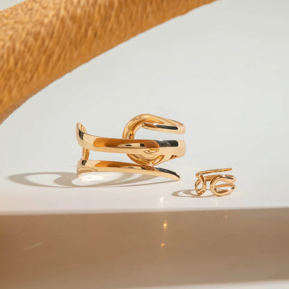 Sculptural Gold Open Cuff & Matching Ring Set
