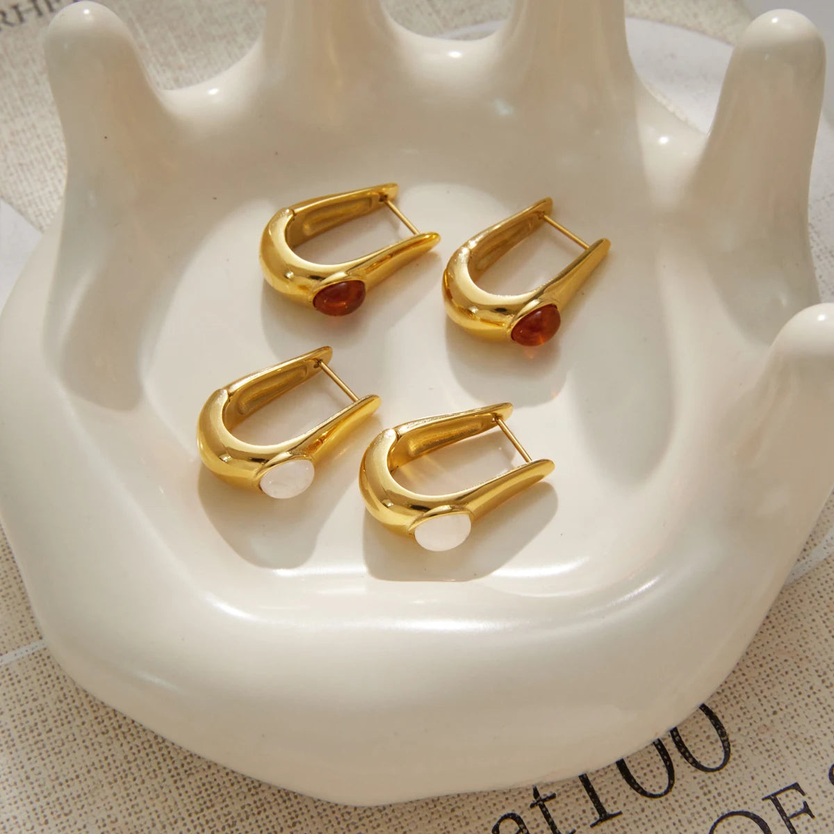 Vintage Cabochon Geometric Hoop Earrings