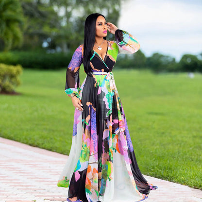 Women's Printed Wrap Maxi Dress