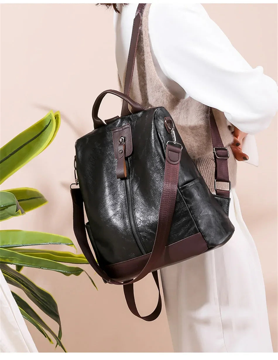 Women's Anti-Theft Leather Backpack