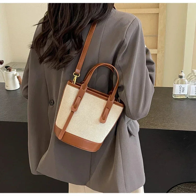 Two-Tone Canvas Bucket Bag