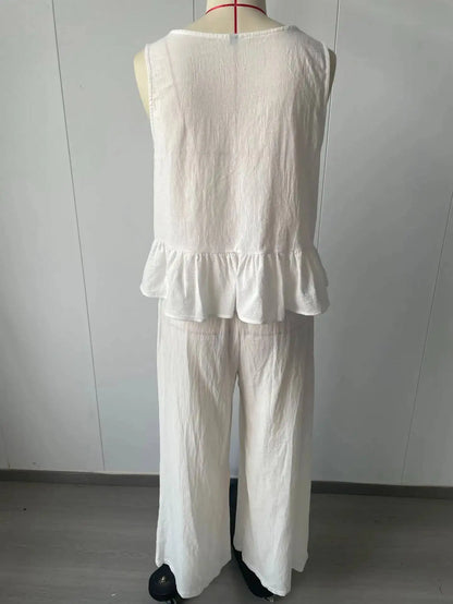 Women's Boho Linen Wide Leg Pant Set