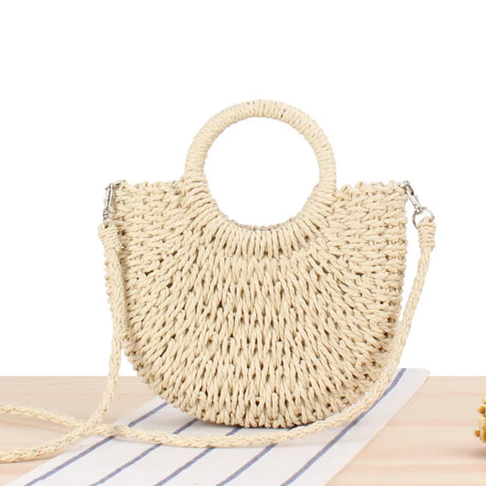Handwoven Straw Half-Moon Bag