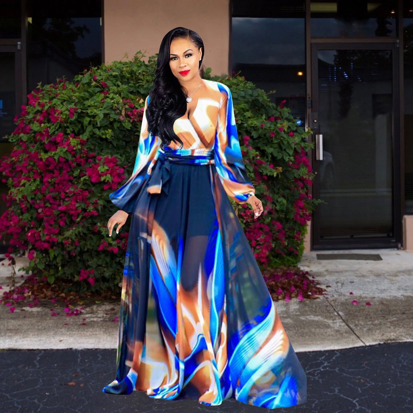Women's Printed Wrap Maxi Dress