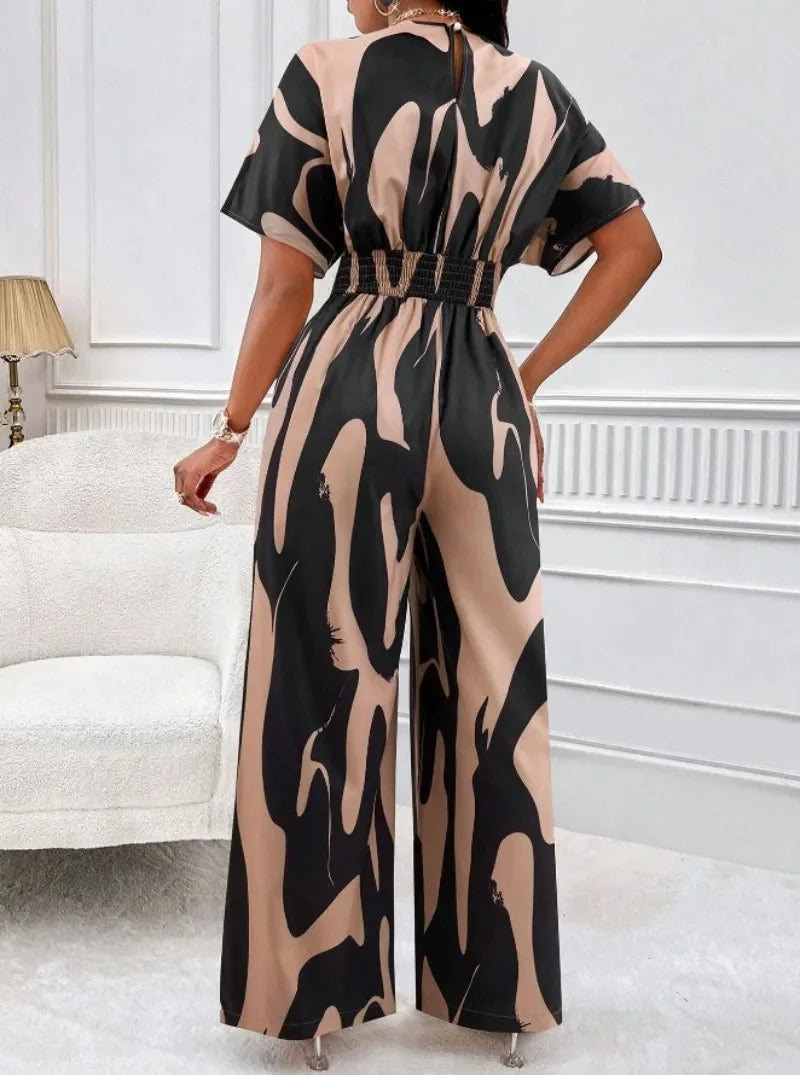 Elegant Printed Batwing Sleeve Jumpsuit