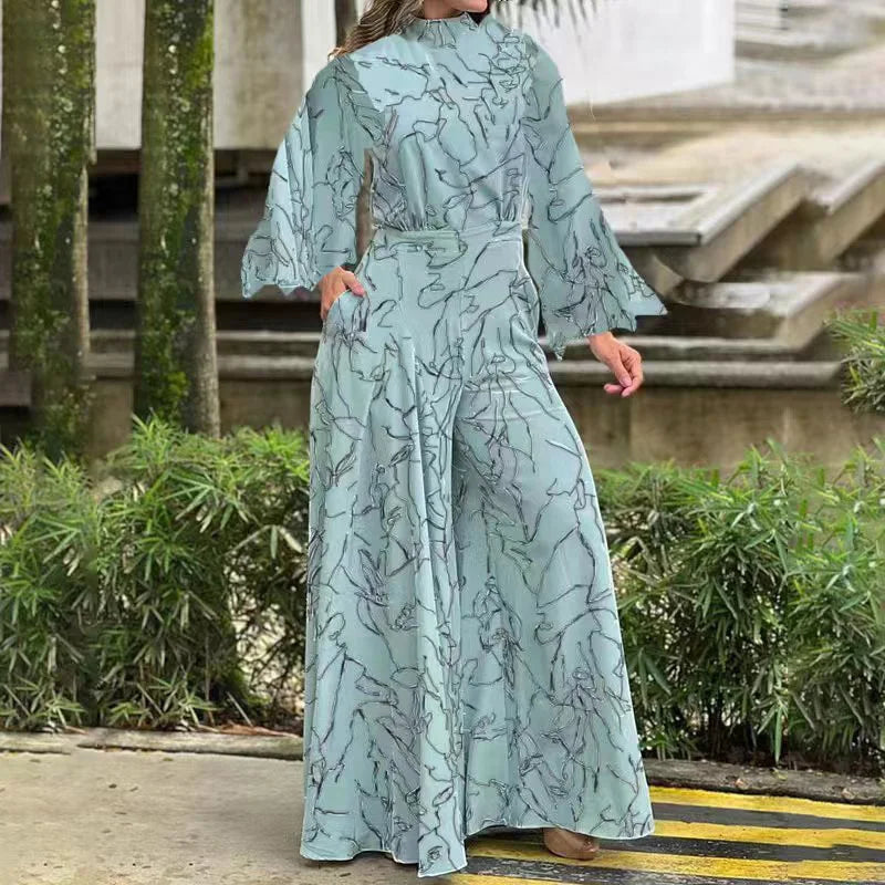Abstract Print Long Sleeve Jumpsuit