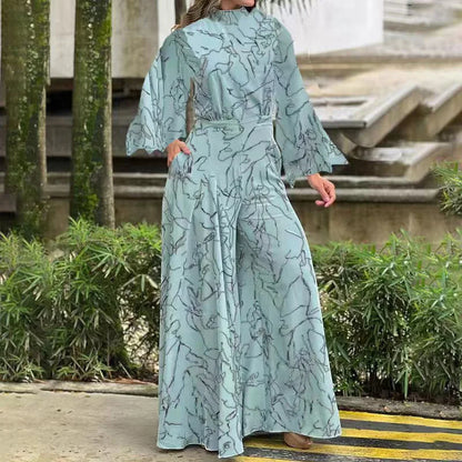 Abstract Print Long Sleeve Jumpsuit