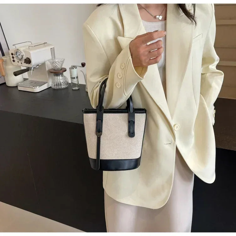 Two-Tone Canvas Bucket Bag