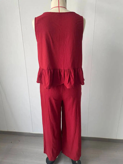 Women's Boho Linen Wide Leg Pant Set