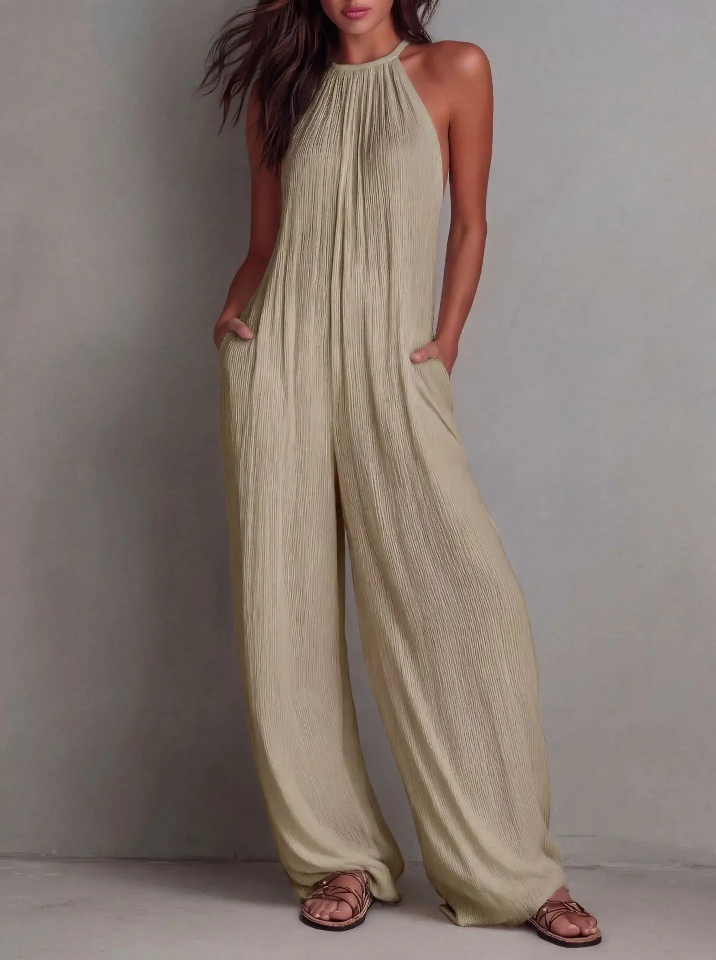 Sundrenched Pleated Halter Jumpsuit