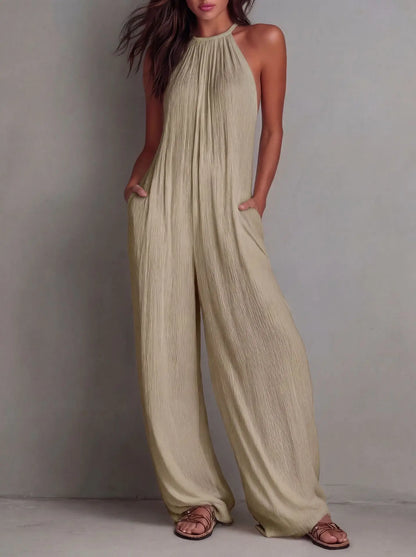 Sundrenched Pleated Halter Jumpsuit