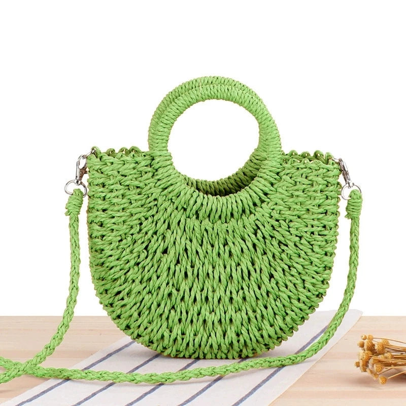 Trendy Handwoven Straw Half-Moon Bag