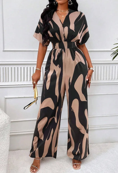 Elegant Printed Batwing Sleeve Jumpsuit