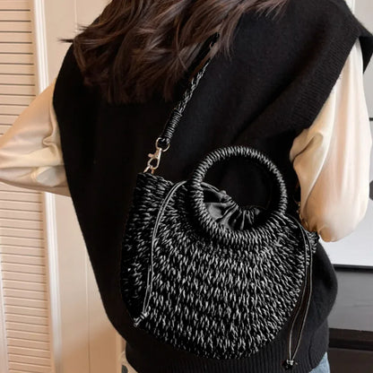 Handwoven Straw Half-Moon Bag
