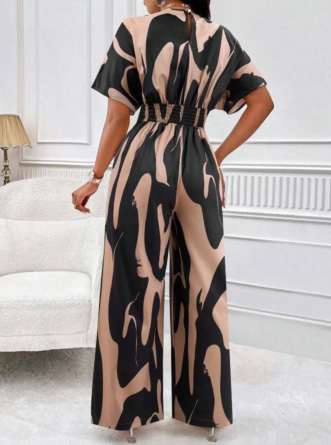 Elegant Printed Batwing Sleeve Jumpsuit